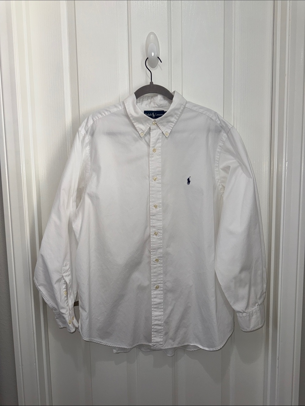 Ralph Lauren White Button-Down Oxford Shirt with Navy Pony - Classic Fit